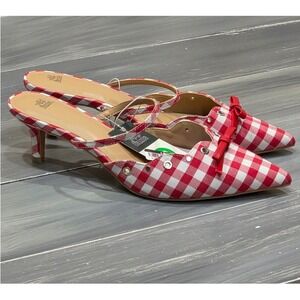 Wild Fable Lysandra Kitten Heels Sandals Red White Gingham Eyelet Pointed Toe